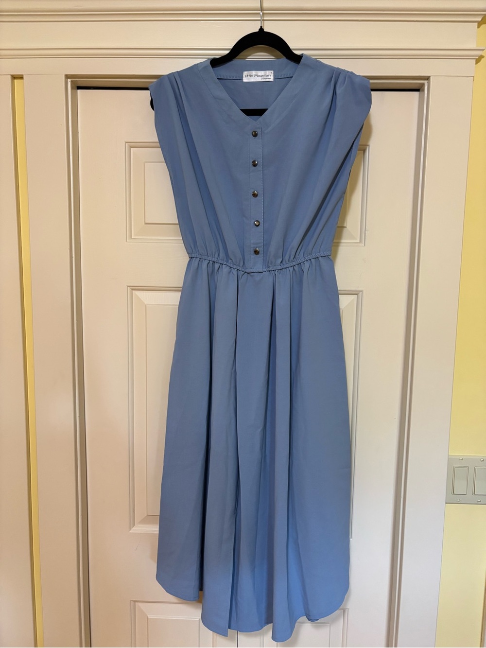 Little Mountain Mountain Dusty Blue V-Neck Button Midi Dress